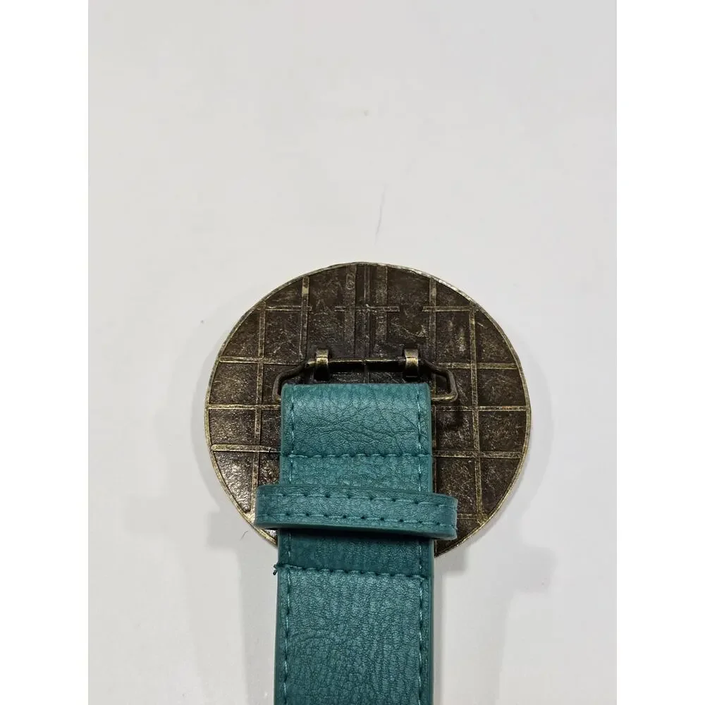 Vintage Womens Medium Belt Western Cowgirl Turquoise Teal Beaded Large Concho